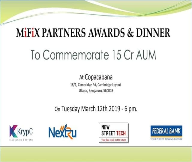 MiFiX partners awards and dinner gala to commemorate INR 15 Cr AUM