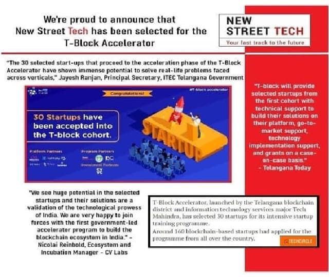 New Street Technologies selected for the T-Block Accelerator Cohort